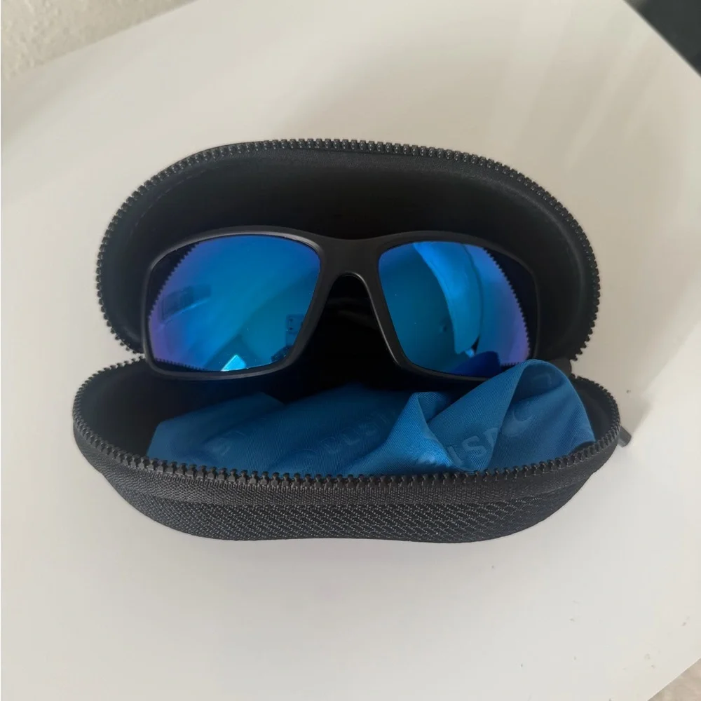Costa Reefton Black Sunglasses with Blue mirror polarized glass